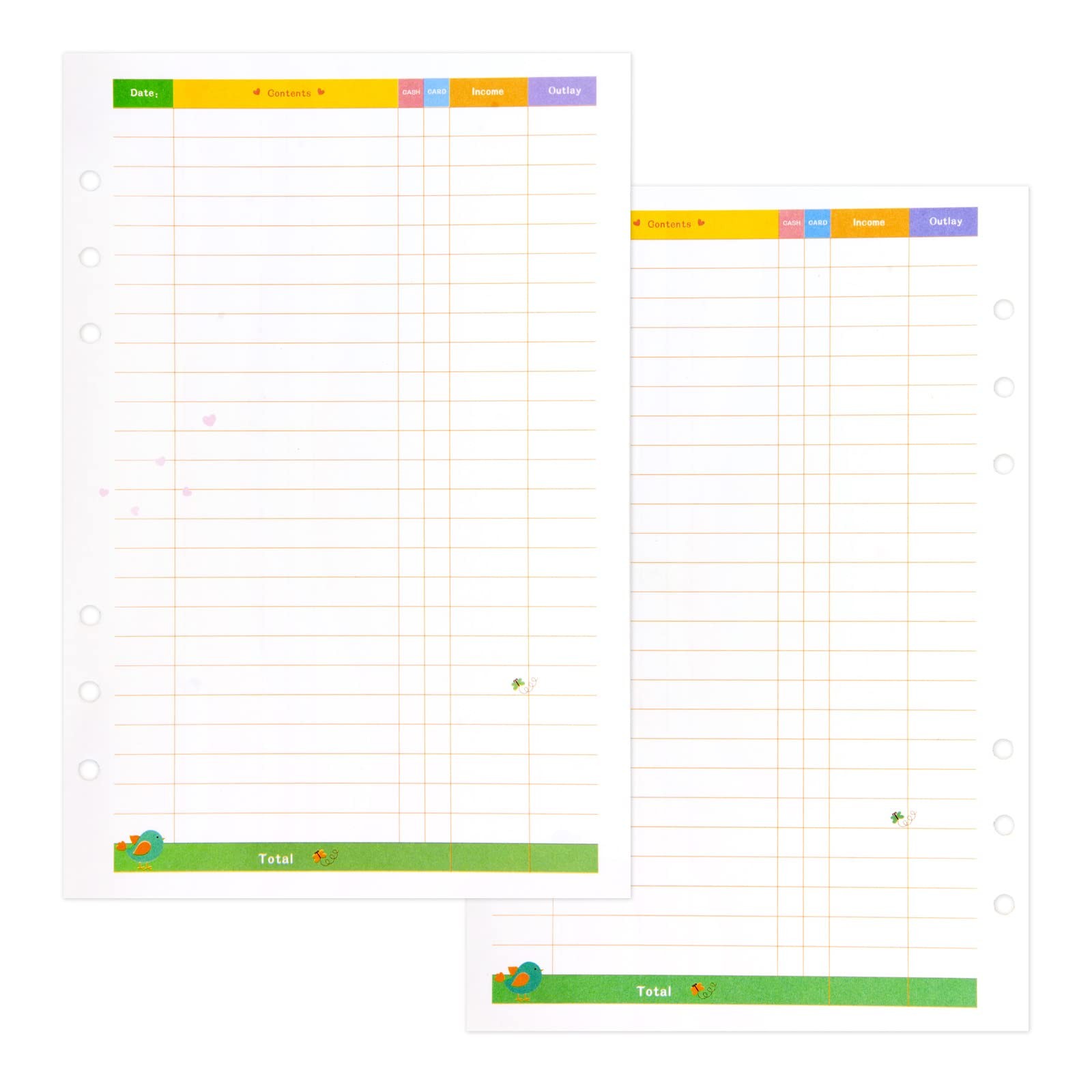 Rancco A5 Budget Planner Refill Paper, 90 Pages Colorful 6-Ring A5, Financial