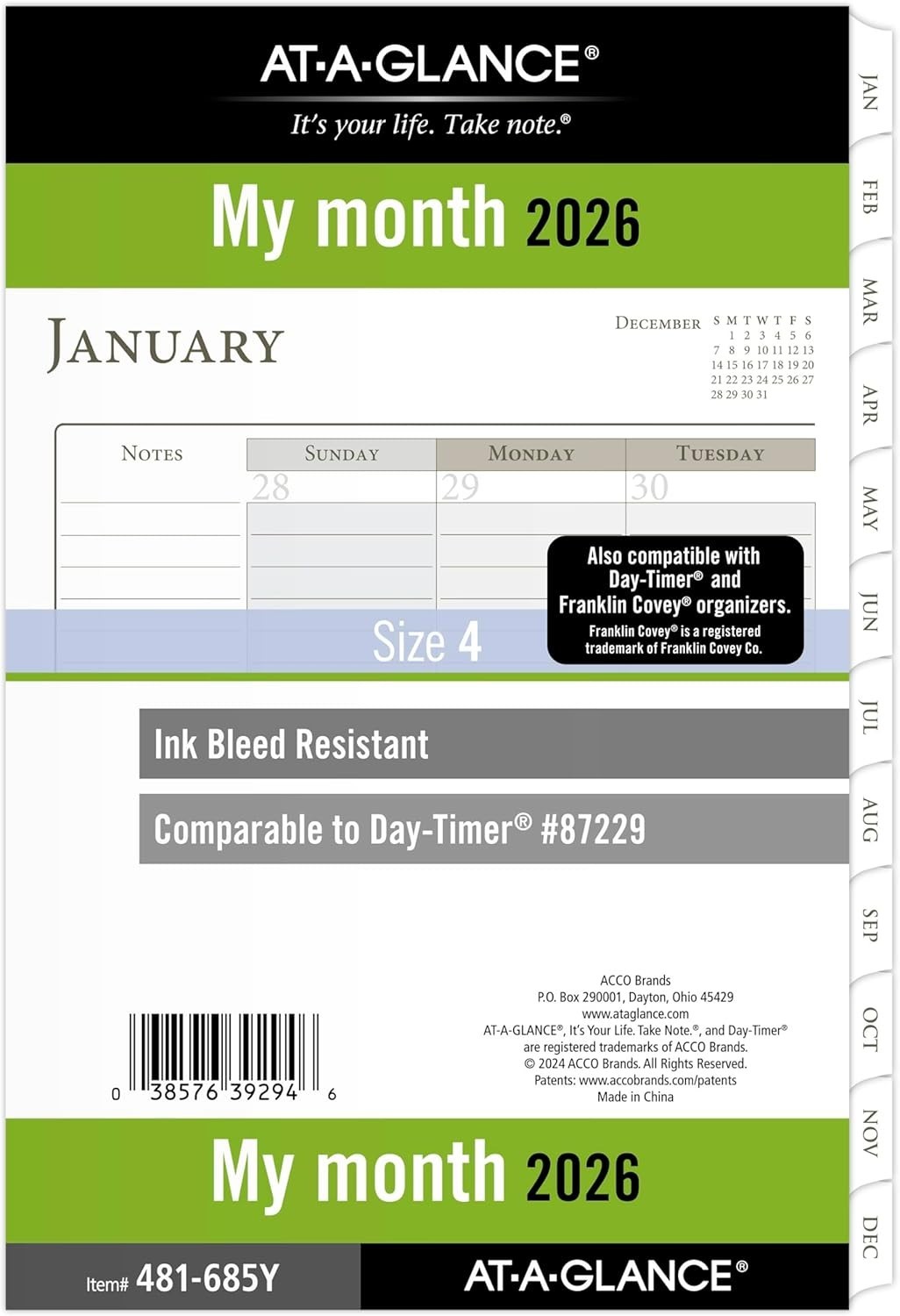 AT-A-GLANCE 2026 Planner Refill, Monthly, 5-1/2″ x 8-1/2″, Desk Size 4, Loose-Le