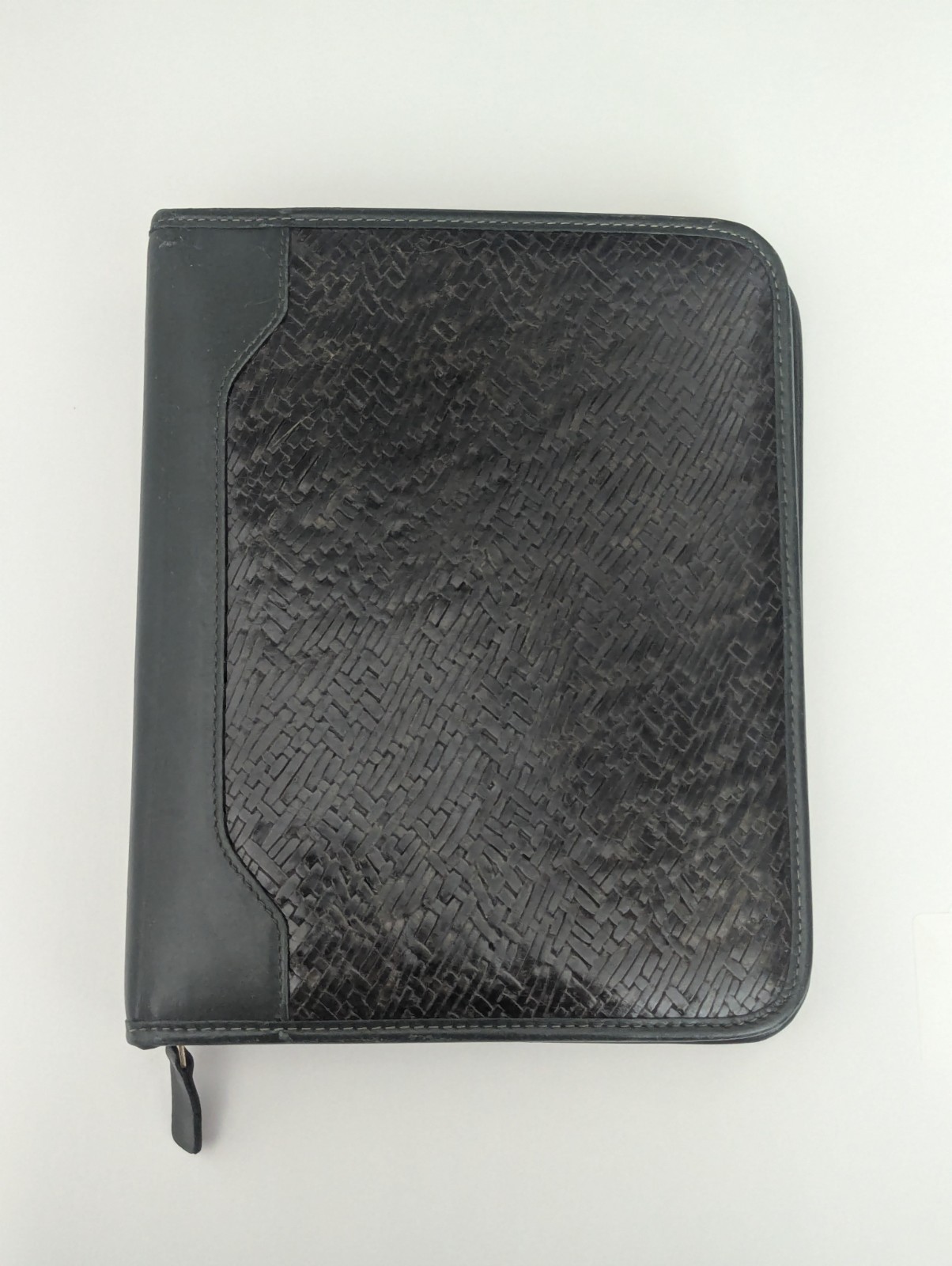 Franklin Quest Woven Planner Grain Leather Zip Around 7 Ring Binder 10.75 x 8.75