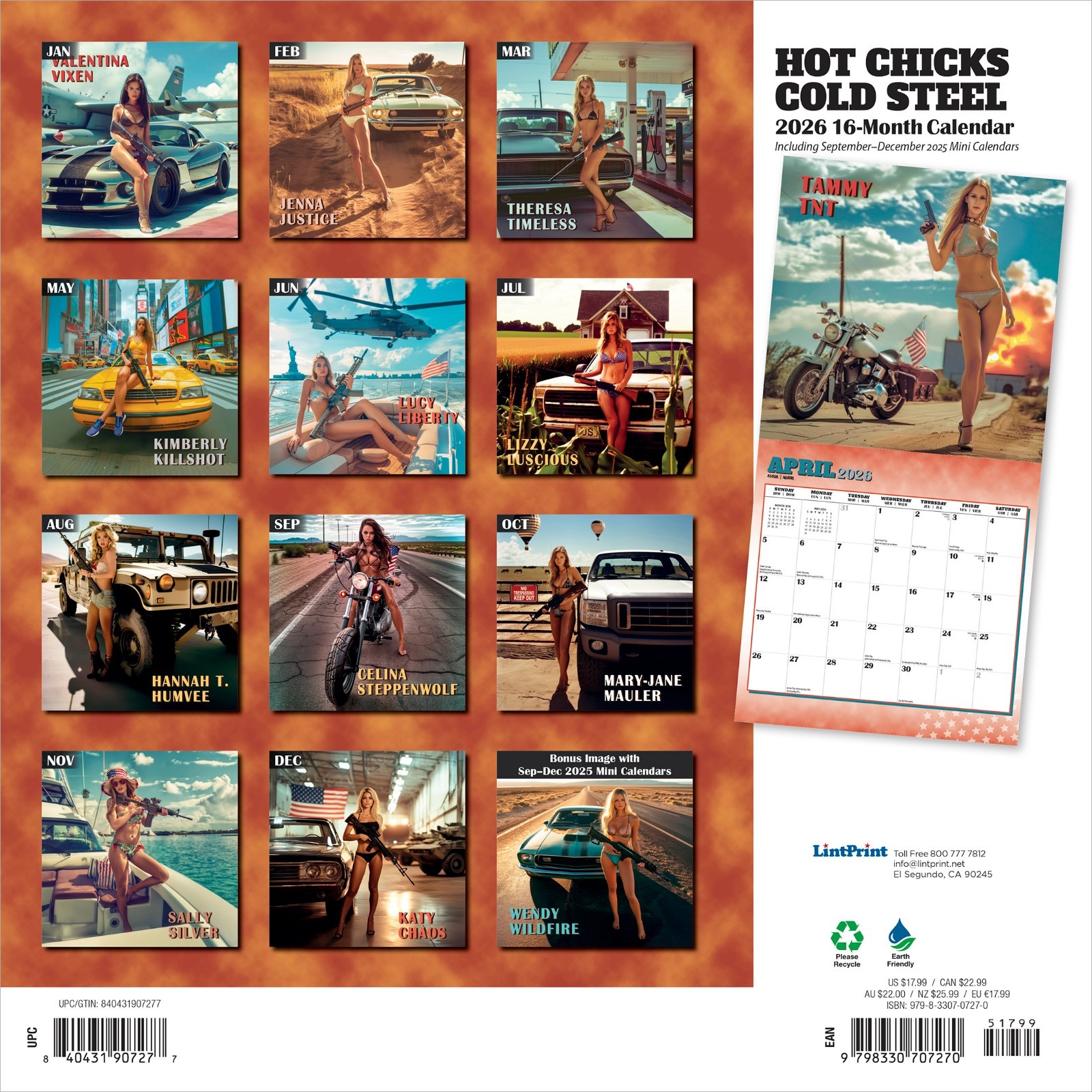 Hot Chicks Cold Steel | 2026 12×24″ (Hanging) Monthly Square Wall Calendar