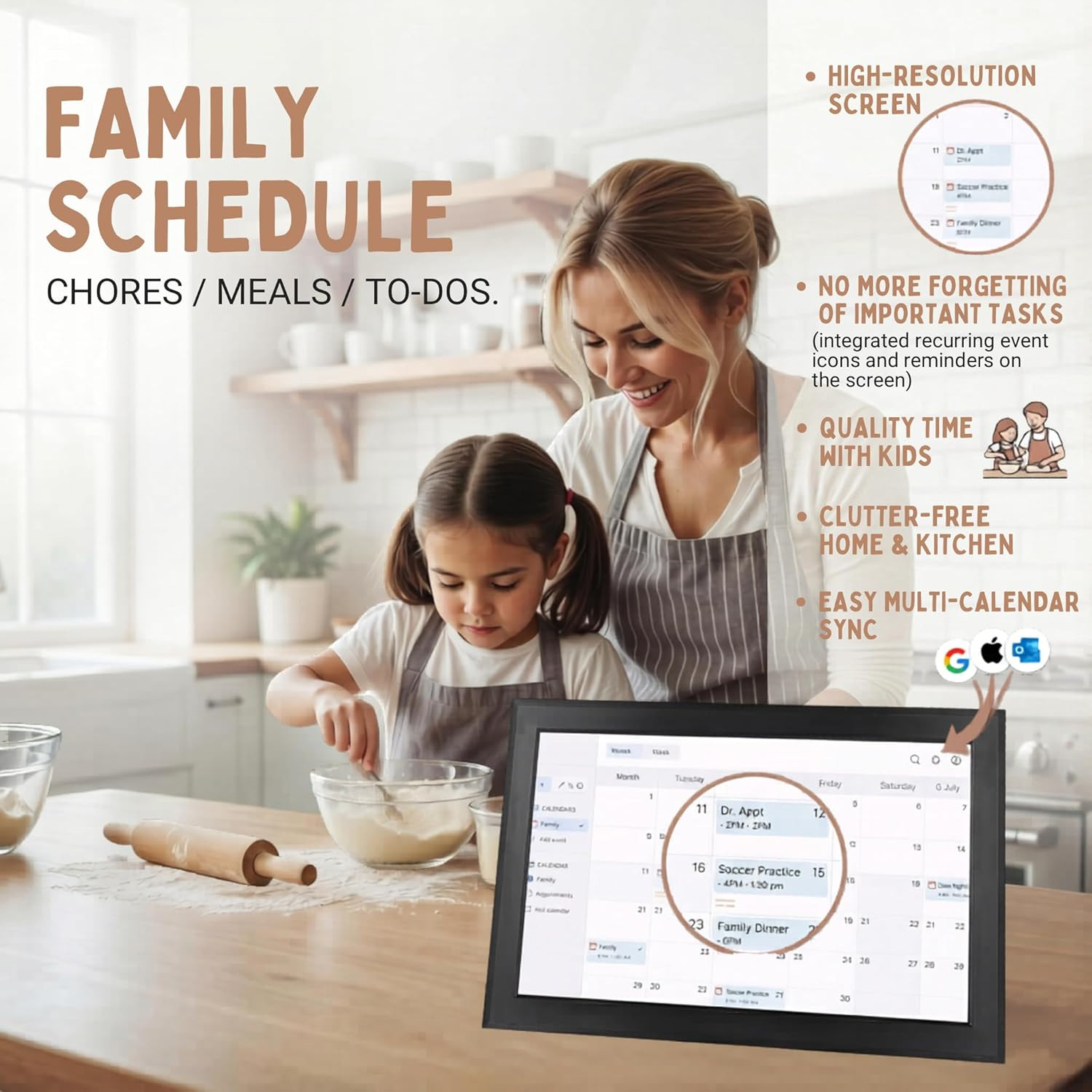 15.6″ Touch Screen Digital Calendar & Family Planner – Wall Mount & Stand