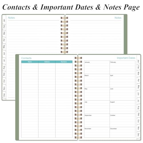 2026 Daily Planner – Full Page Per Day, Monthly Tabs, 6.4″x8.5″, Green, Jan-Dec