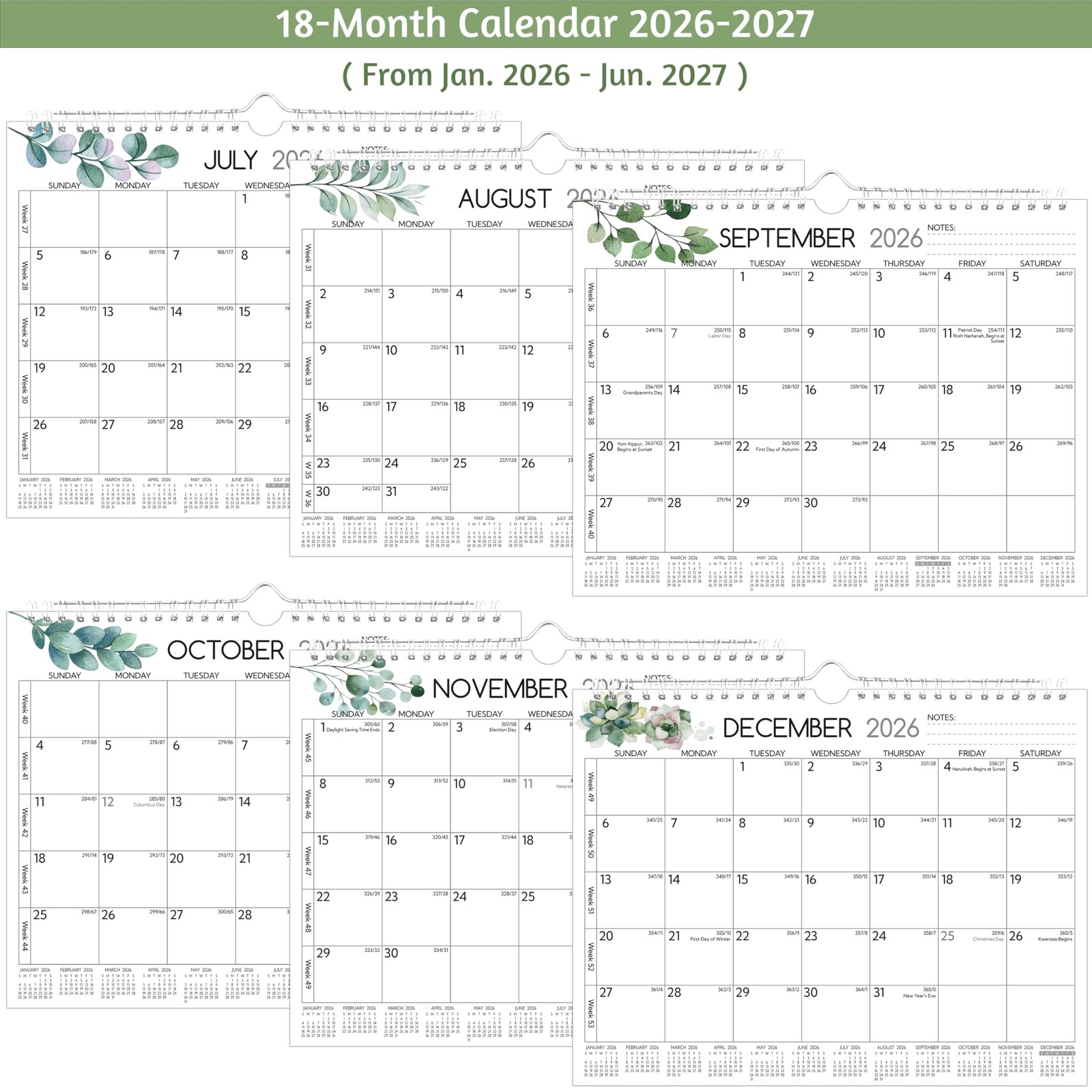Wall Calendar 2026-2027 – Run Now to Jun 2027, 18 Monthly Calendar…