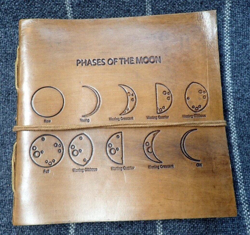 Soothi Brand Phases of the Moon 7×7 Handcrafted Artists Embossed Leather Journal