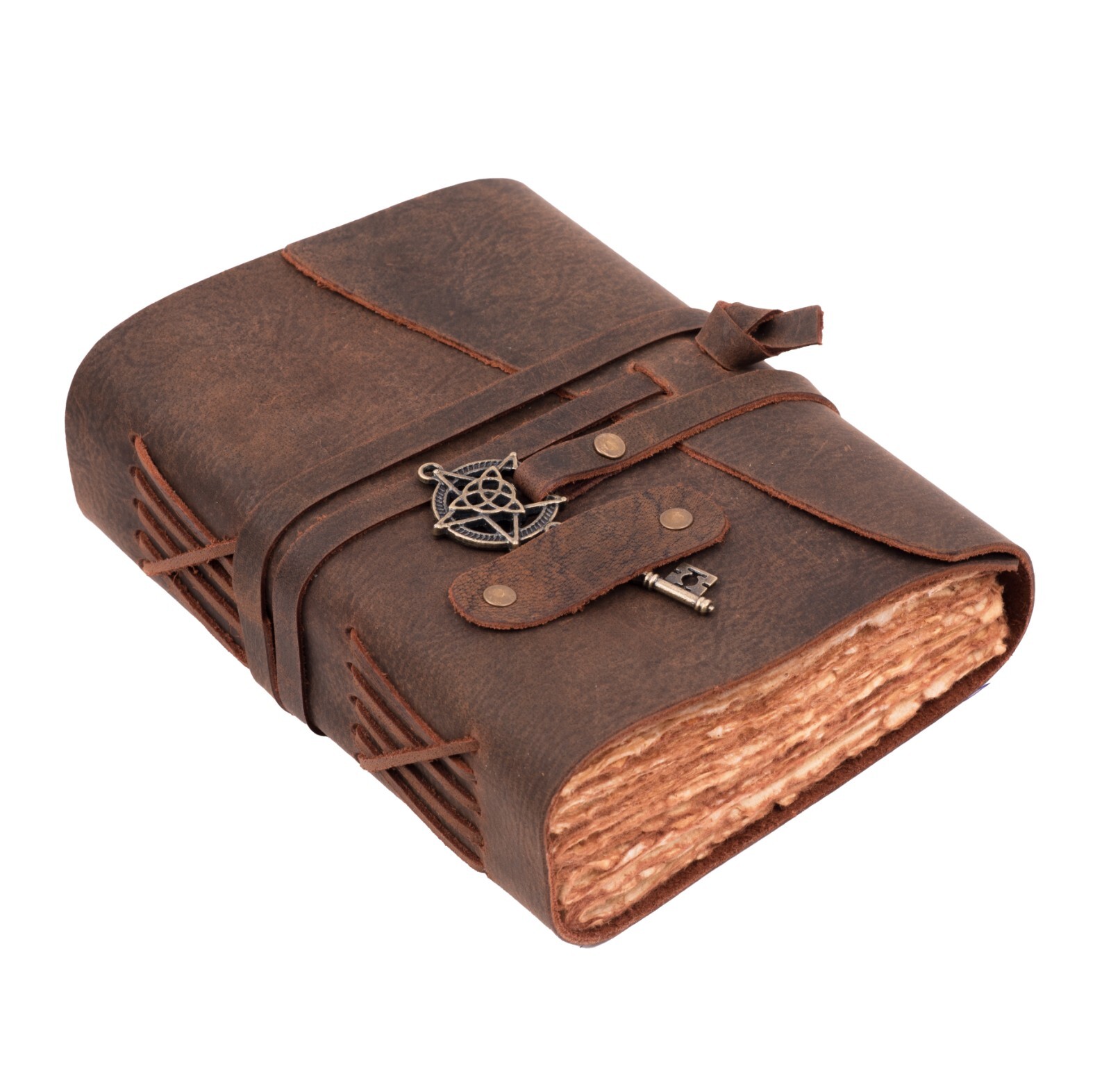 Leather Bound Journal with Key 7″X5″, Brown, 200 Dekle Edges Watercolor Paper