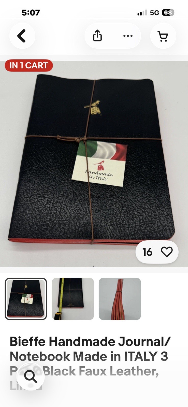 Journaling Bieffe Journal/Notebook Made in ITALY 3 Black Faux Leather Lined