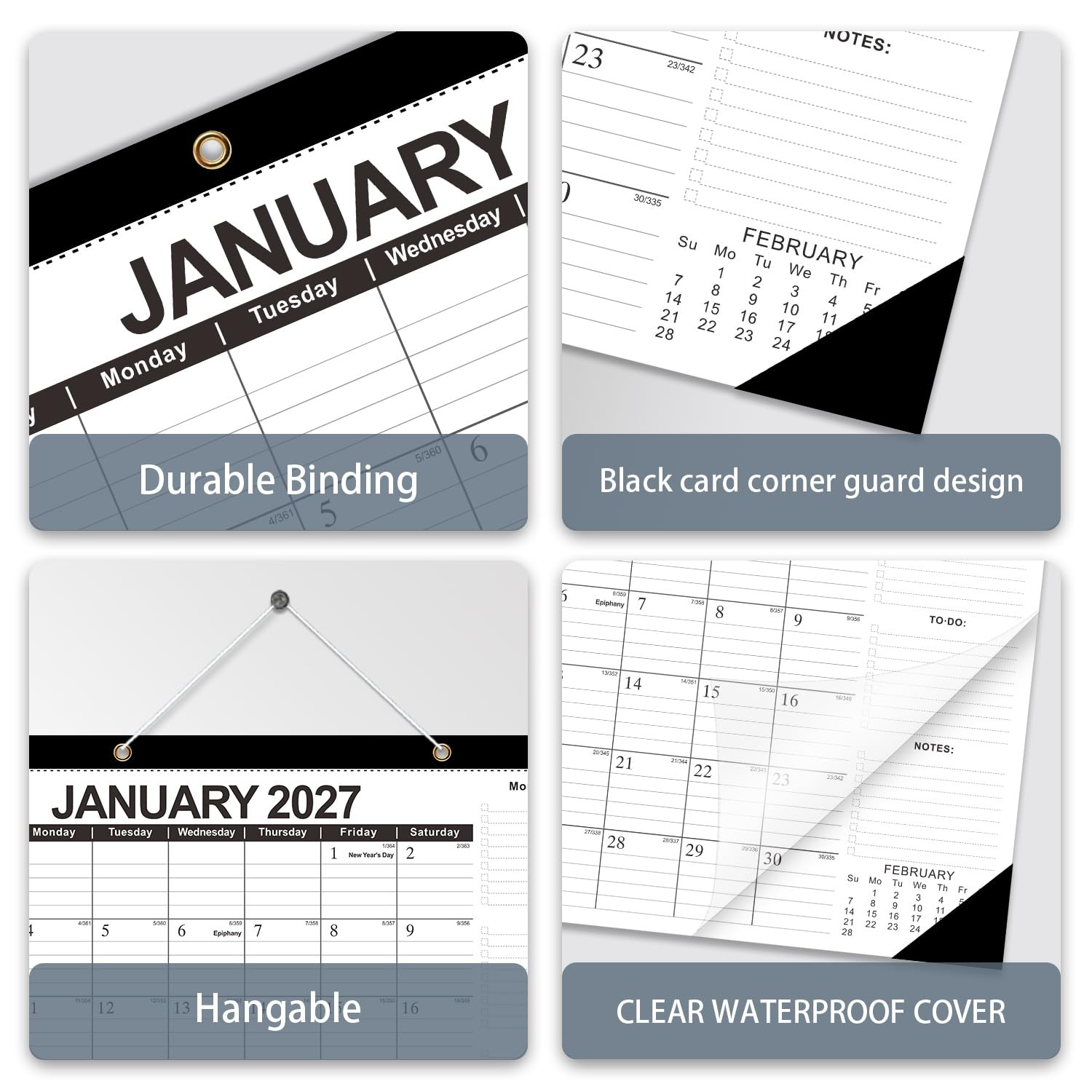 Kyweel 2026-2027 Desk Calendar, 18 Month 2026 Jan Classic Black