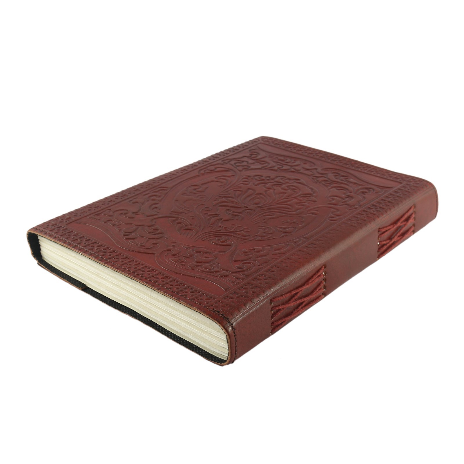 Handmade Brown Leather Journal Notebook with Stone Embellishments & Metal Clasp