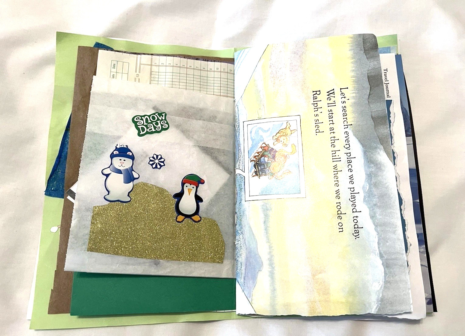 Junk Journal Winter Xmas Theme 6×9″ Handmade Paper Ephemera, Embellished Tassel