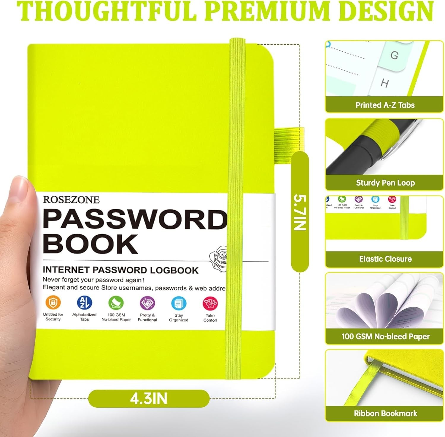 Password Book with Alphabetical tabs. 4.3″x5.7″ Internet Address Organizer Logbo