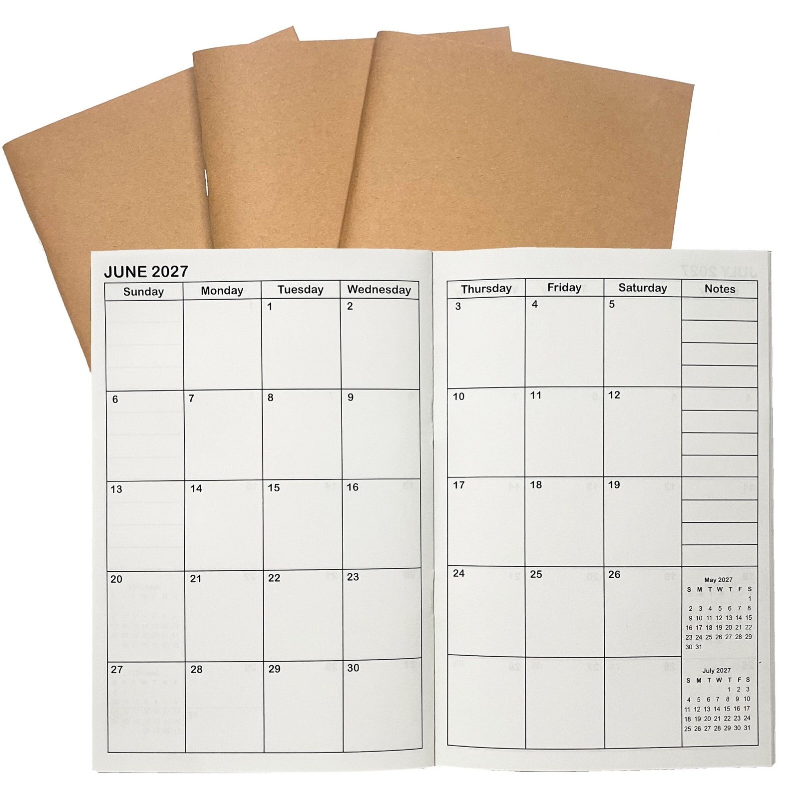 A5 Planner Inserts 2026-2027, Travel Notebook Calendar, Weekly & Monthly, 100gsm