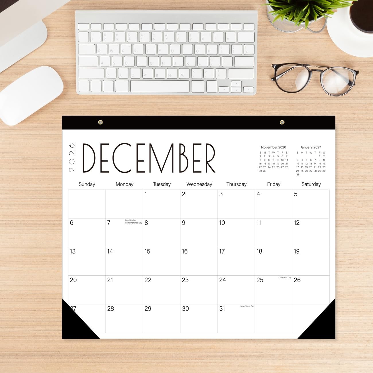 Calendar 2026-18-Month Extra Large Desk 22″ x 15″ desk, Black-Large-Word