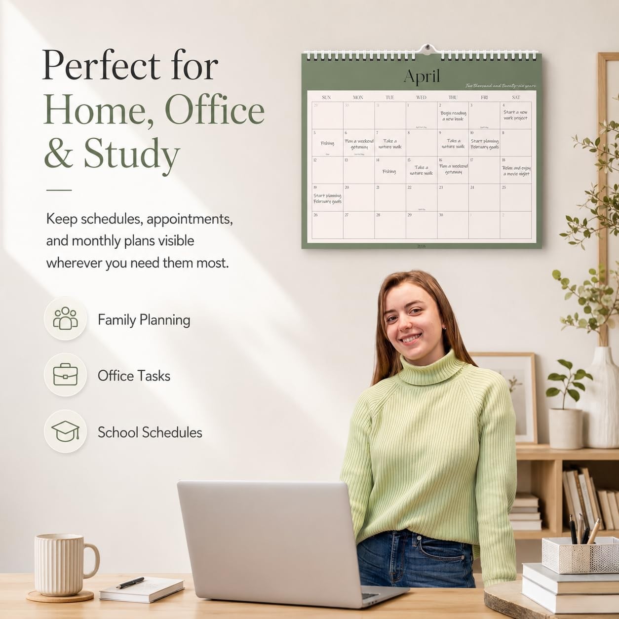 2026-2027 Wall Calendar, 18-Month Monthly Jan 2026-Jun 2027, Green Horizontal