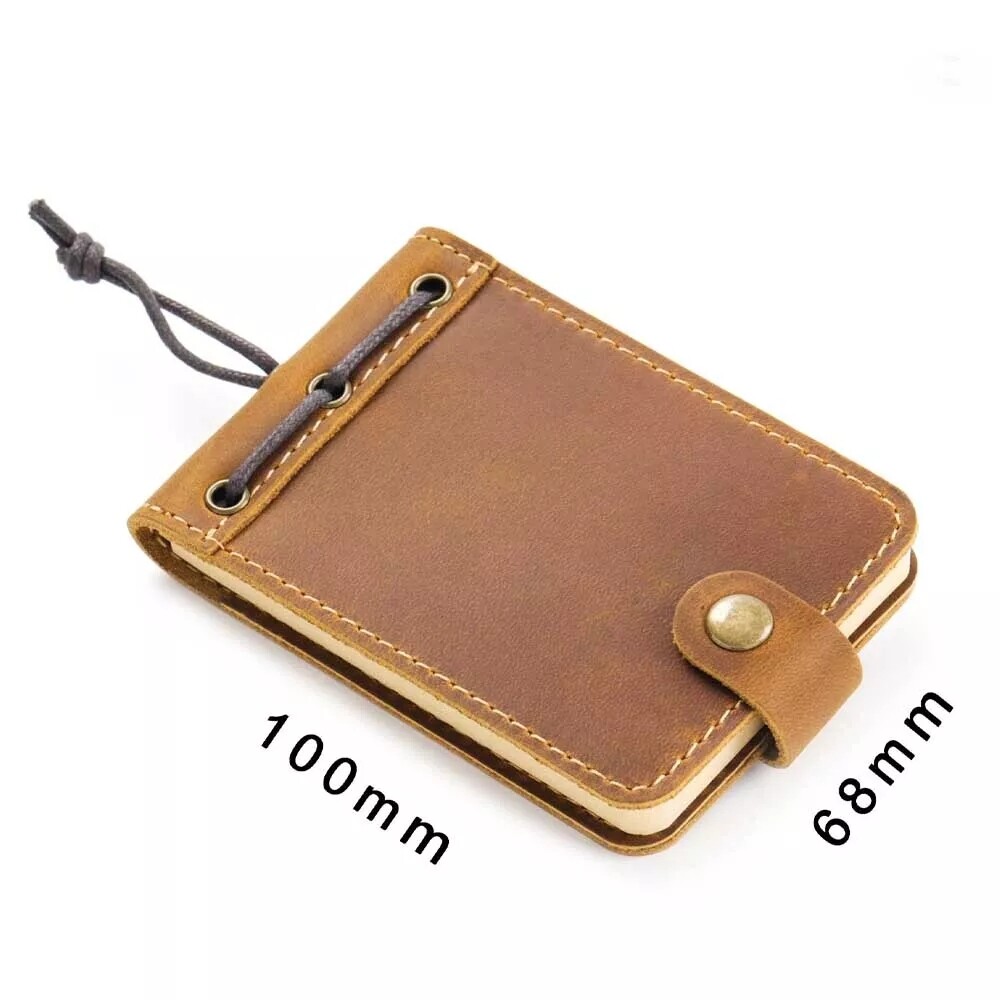 Portable Pocket Notebook Leather Mini Vintage Book Notepad Handmade Brown/Black
