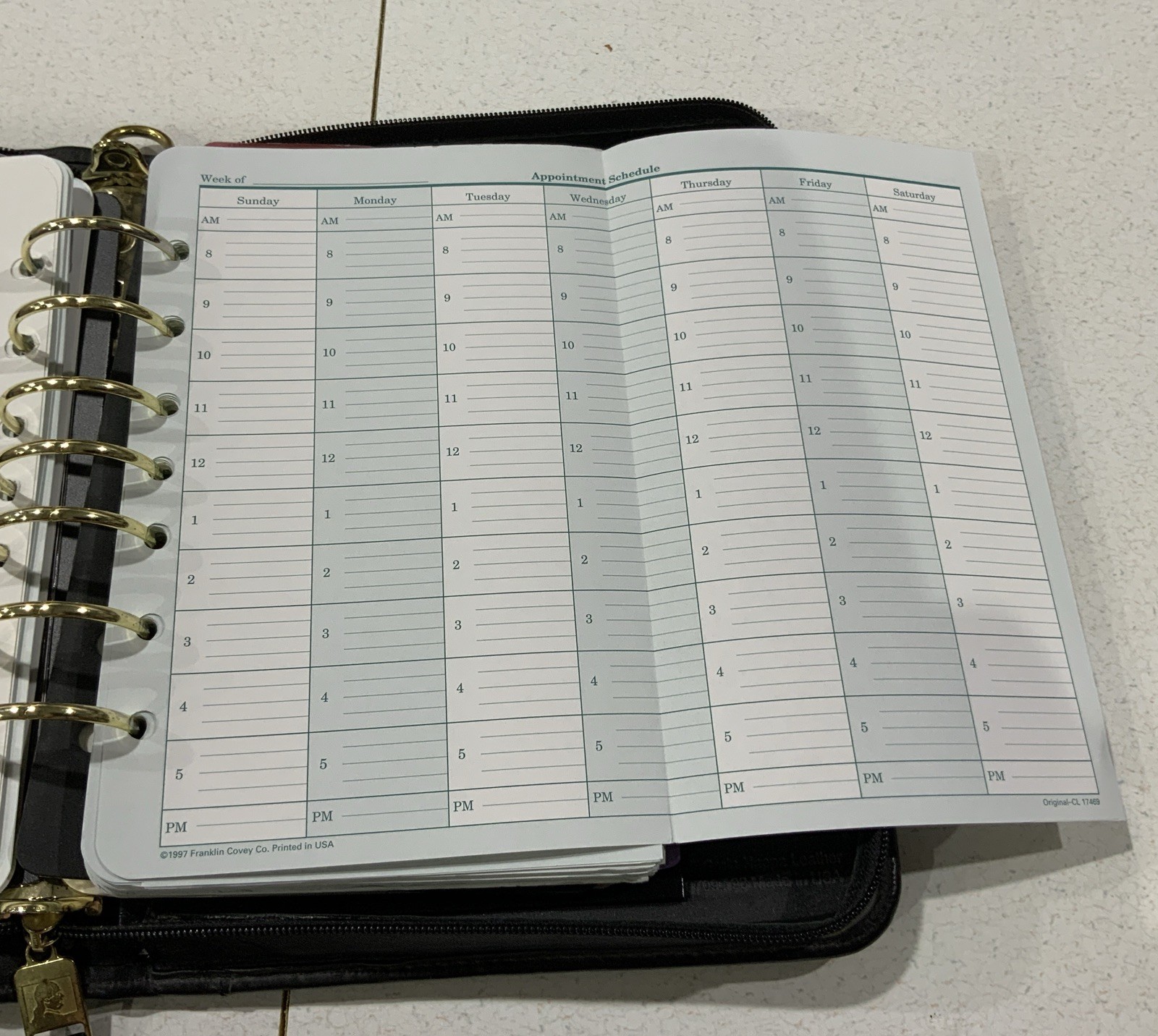 Franklin Covey Classic 7 Ring Planner Binder Black Leather 11 X 8 Zip Around