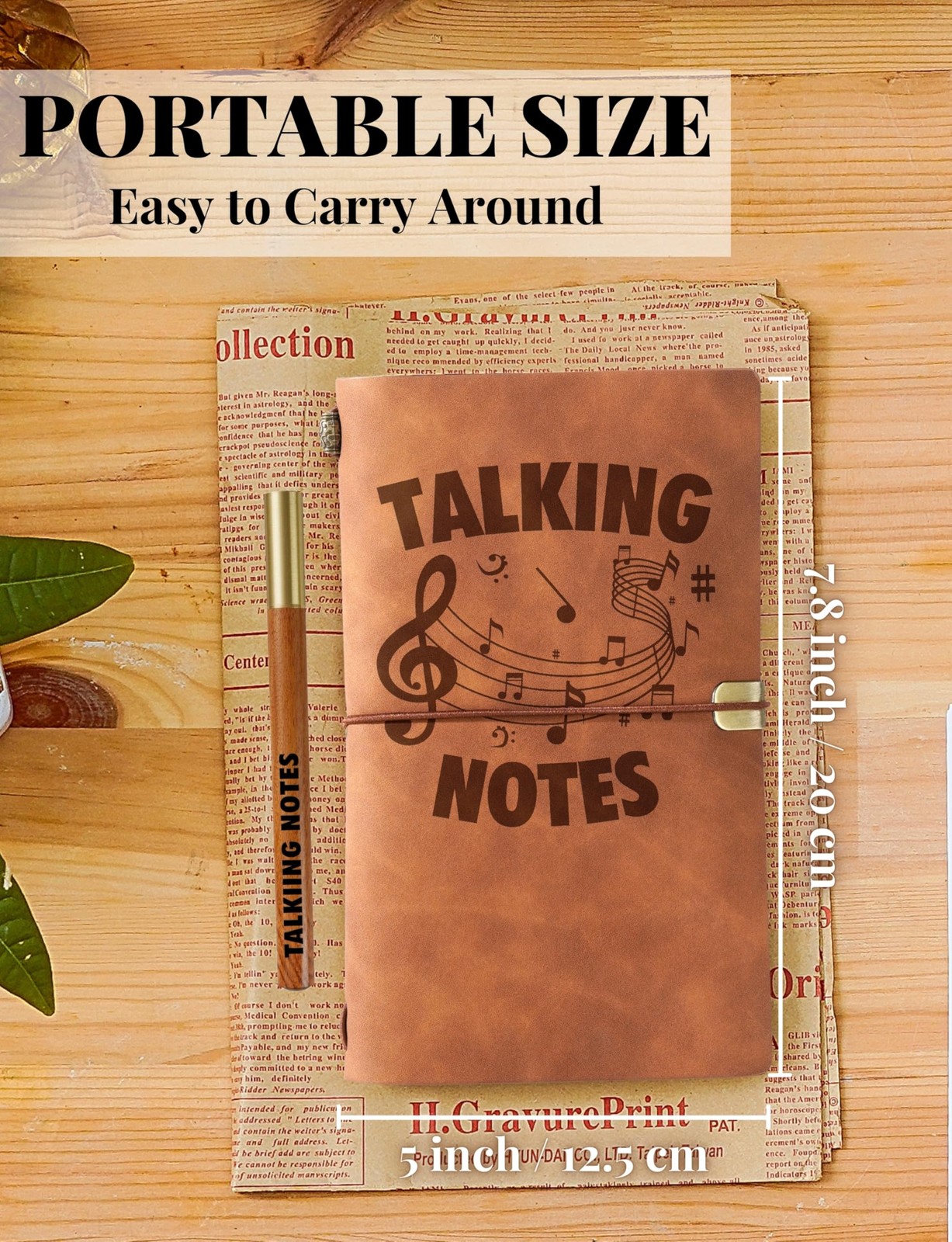 InnoBeta Music Lovers Gifts Journal With Pen, for Men 7.8” × 5”, Brown