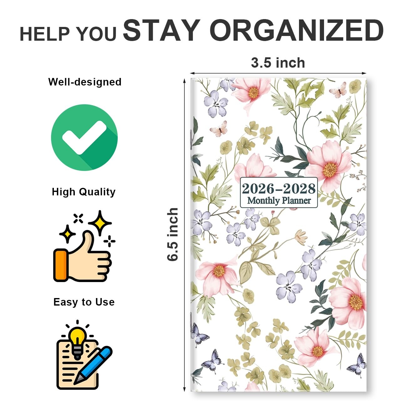 20262028 Pocket Calendar for Purse, Mini Monthly Planner 3.5″x6.5″,Flower