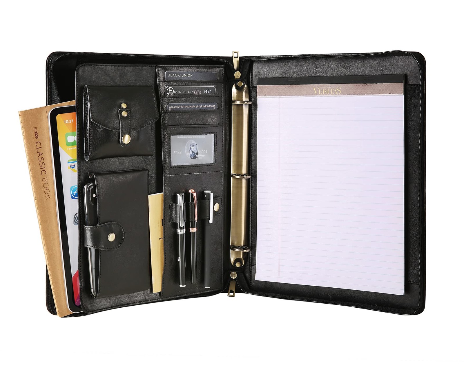 Leather Padfolio with 3 Ring Binder, Zippered Portfolio Organizer, Personaliz…