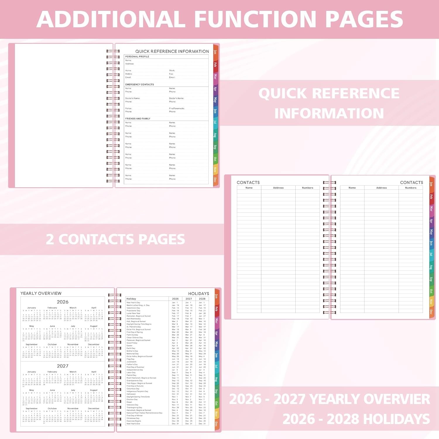2026 Planner Weekly Monthly Calendar with Tabs Inner Pocket 8.5″x6.4″ Organizer