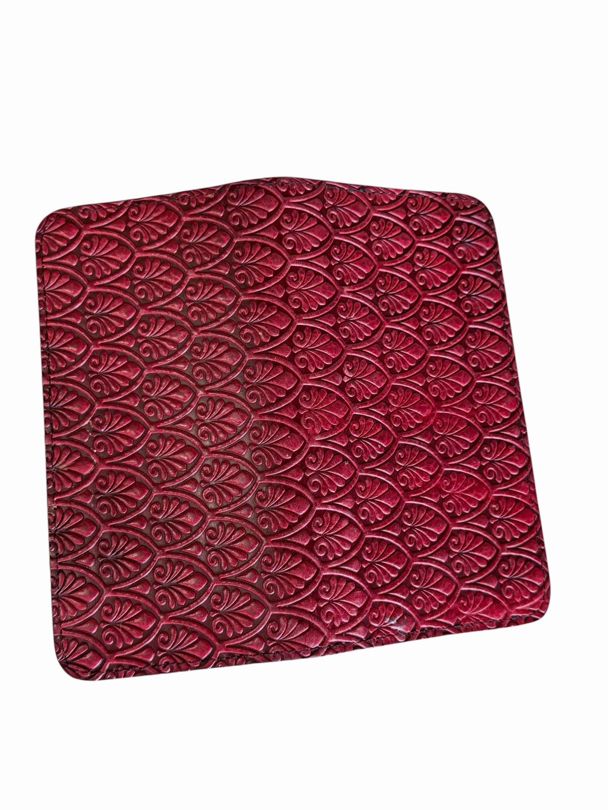 Oberon Design Check Book Cover Case Tooled In Cherry Red