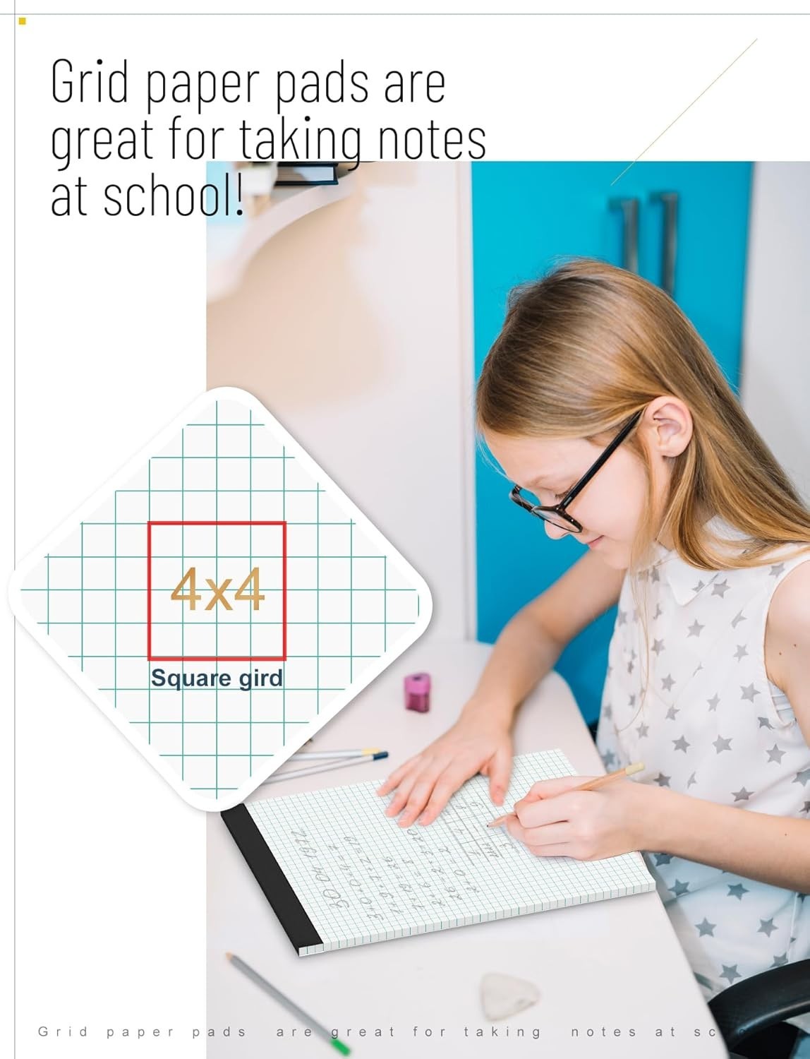Graph Paper Pad, 8.5 x 11, 2-Pack, 4×4 Quadrille Grid Notebook Pads, Easy Tea…