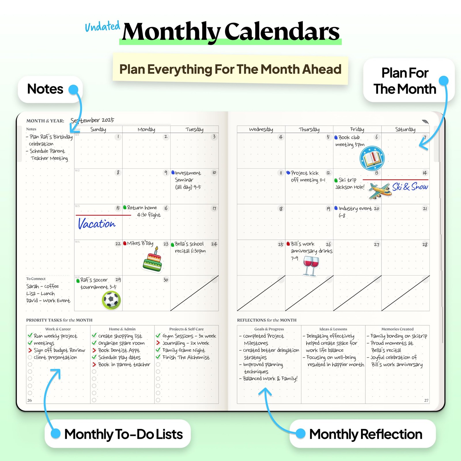 Roterunner Purpose Planner Notebook A5 5.8”x8.3” Undated Hardcover, Teal