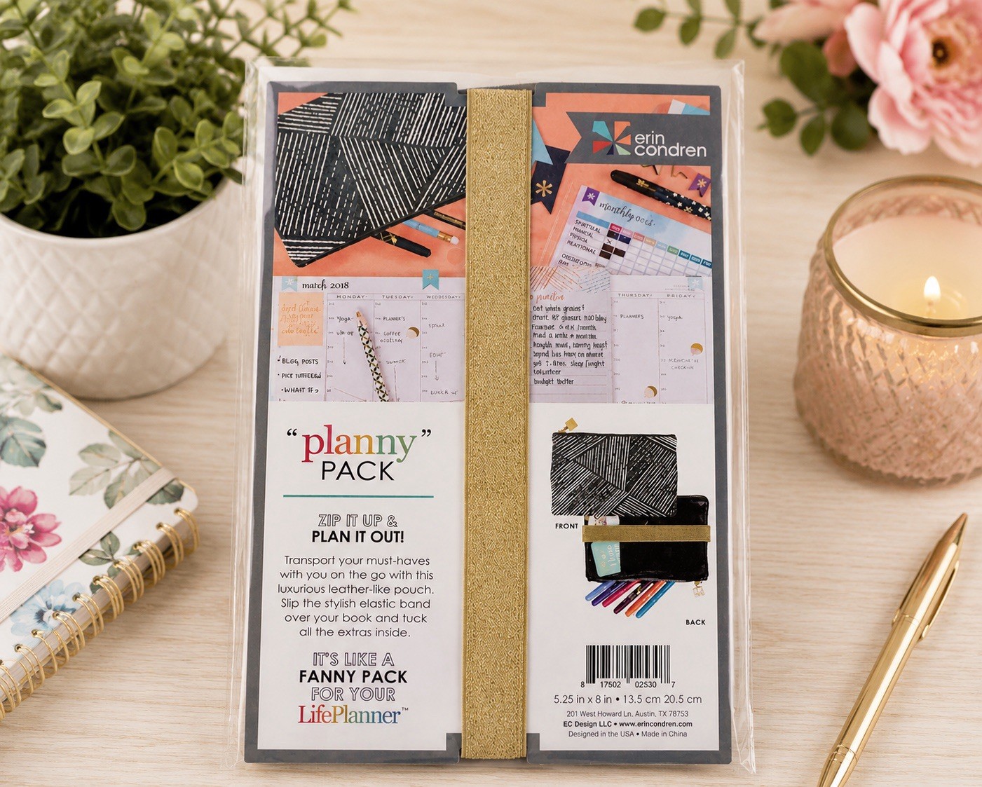 Erin Condren Planny Pack Black Geometric Faux Leather Planner Accessories Pouch