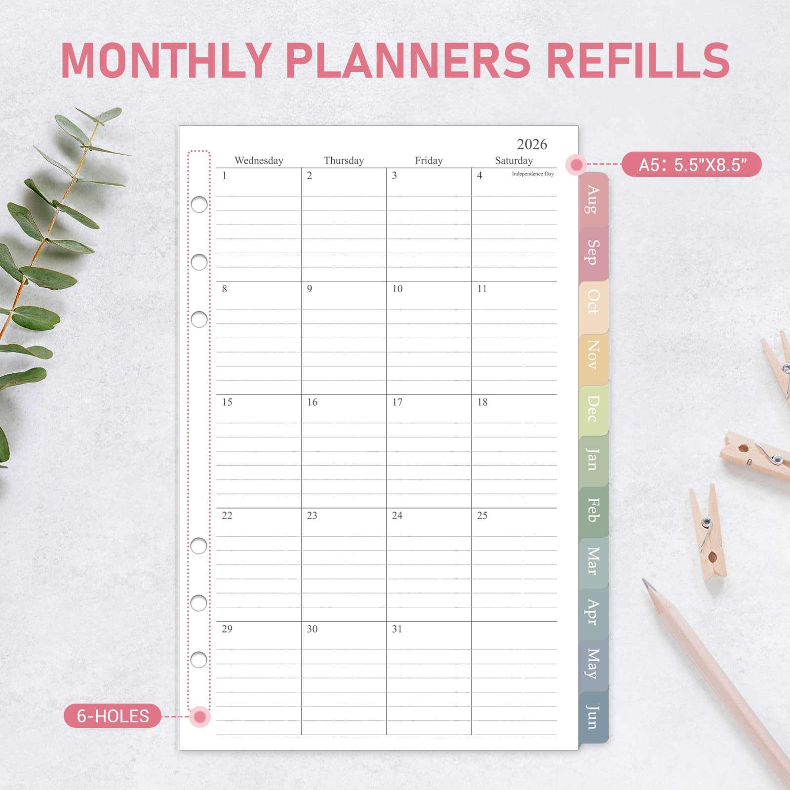 2026-2027 Monthly Planner Refill, Jul. 2026 – Dec. 2027, A5 Medium Planner In…