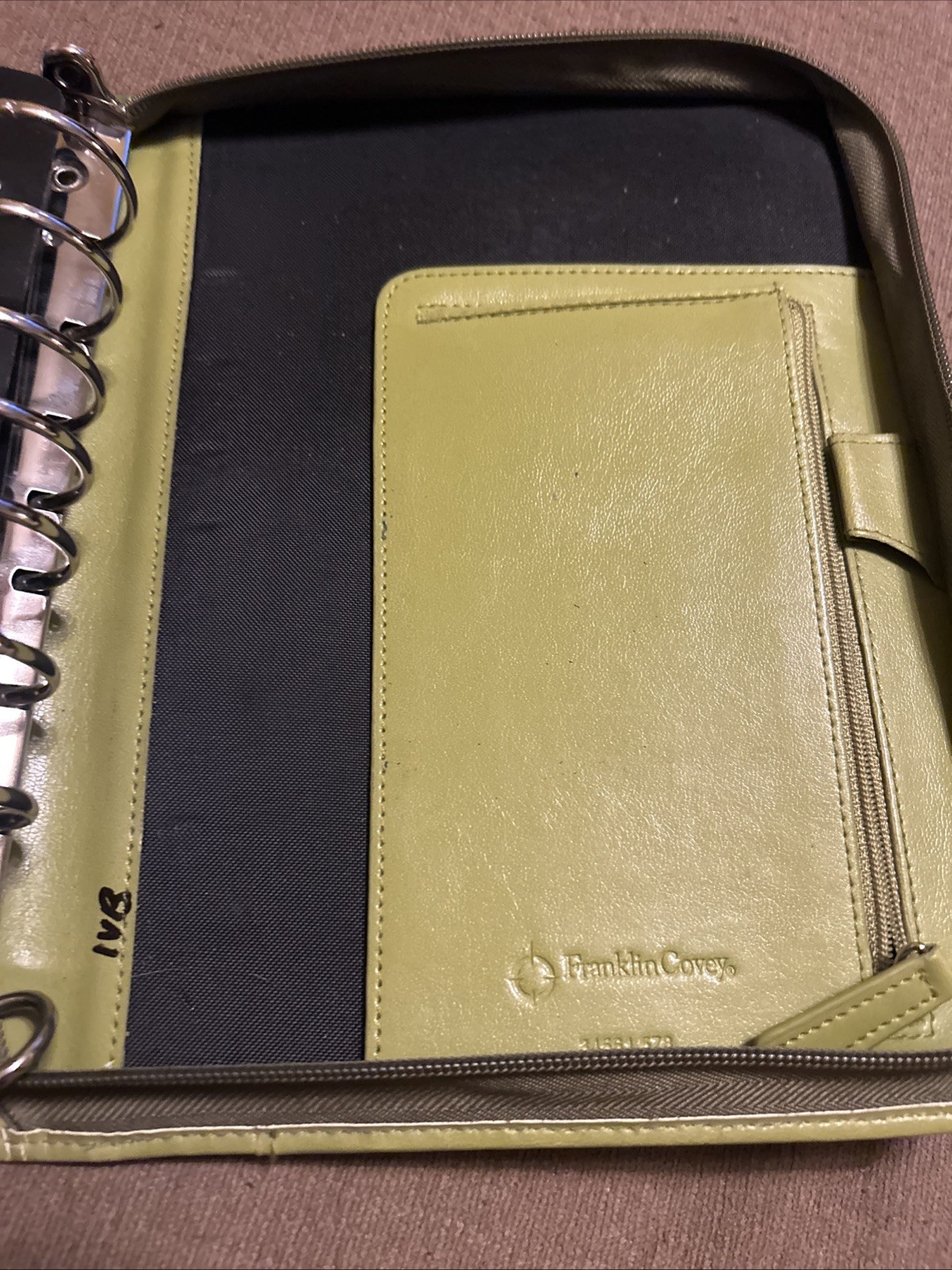 Franklin Covey Classic Zipper Planner Ring Binder Genuine Green Leather 7 Rings
