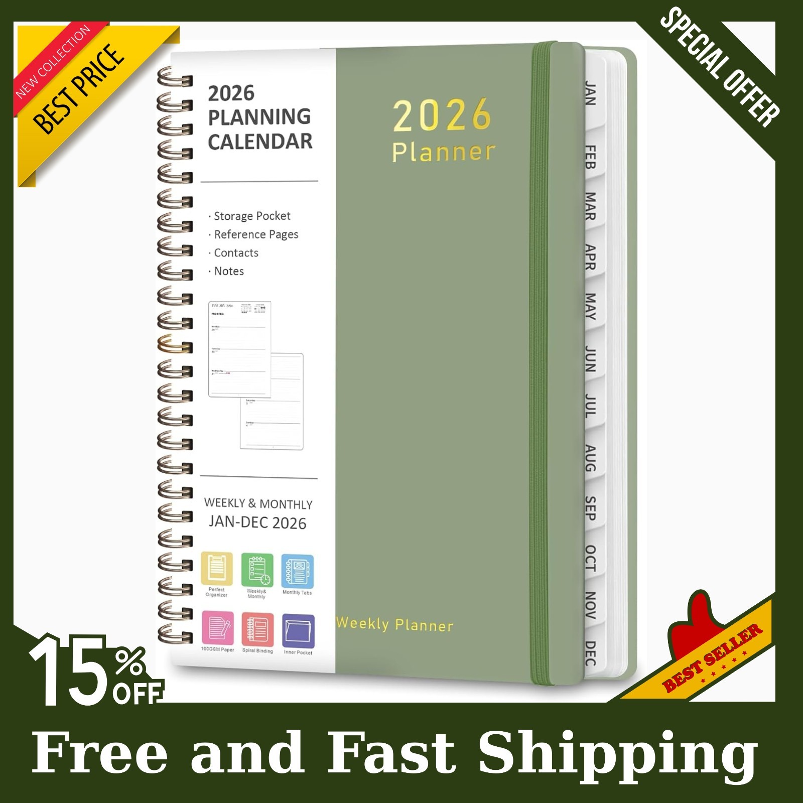2026 Planner – Planner 2026 Weekly and Monthly from Jan.2026 – Dec.2026, NEW!!!!