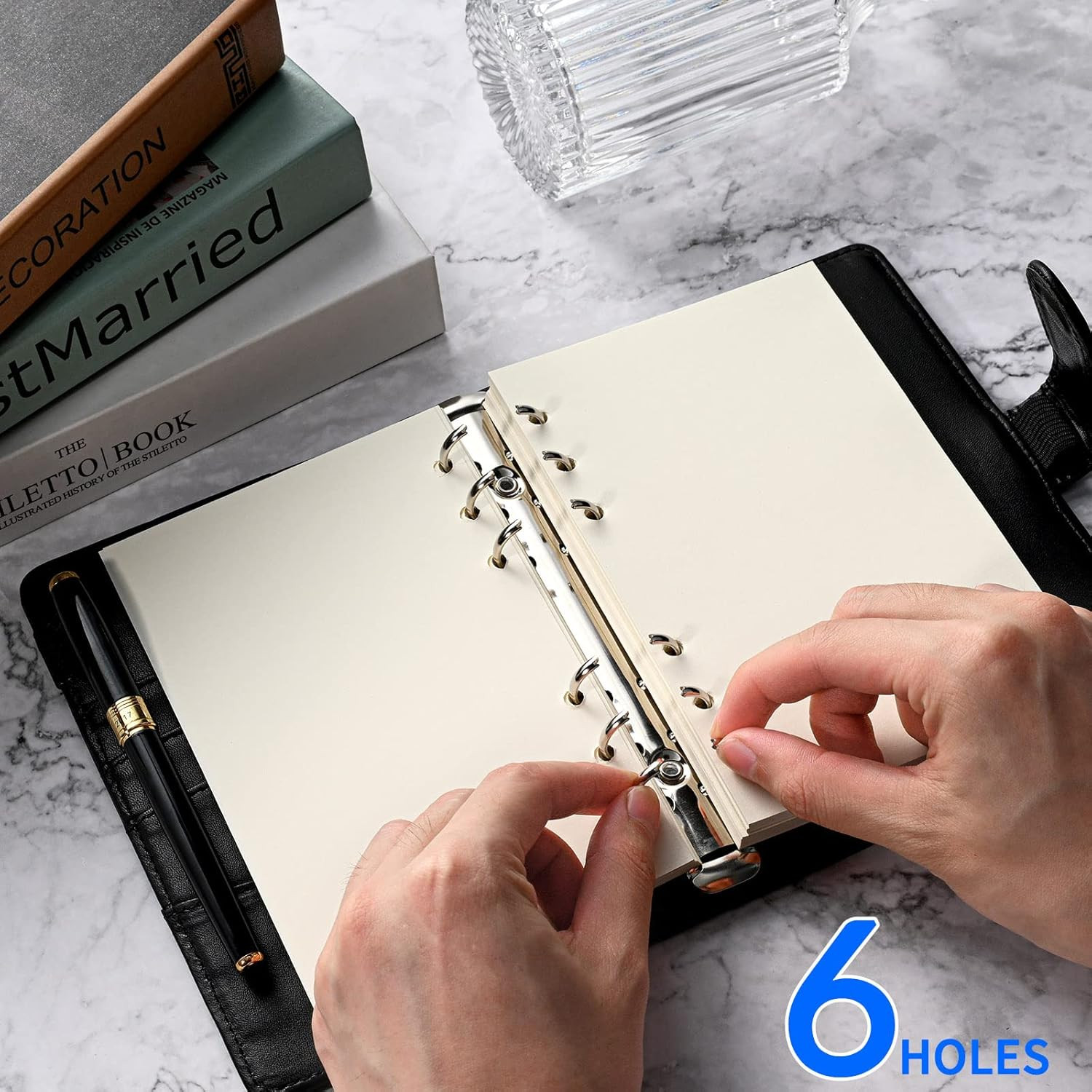 Refillable Blank Paper for 6-Ring Binders – A6 Size, 80 Sheets (160 Pages) – Ide