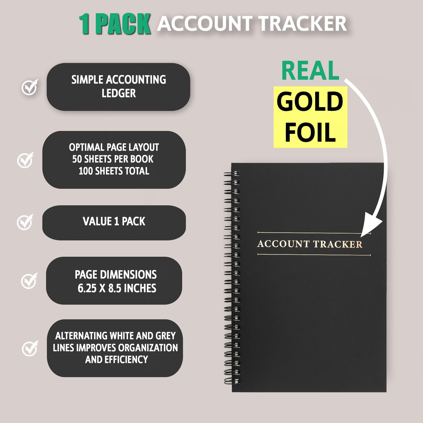 1 Pack Expense Tracker Ledger Book- Finance Black – 1 Pack, – 1