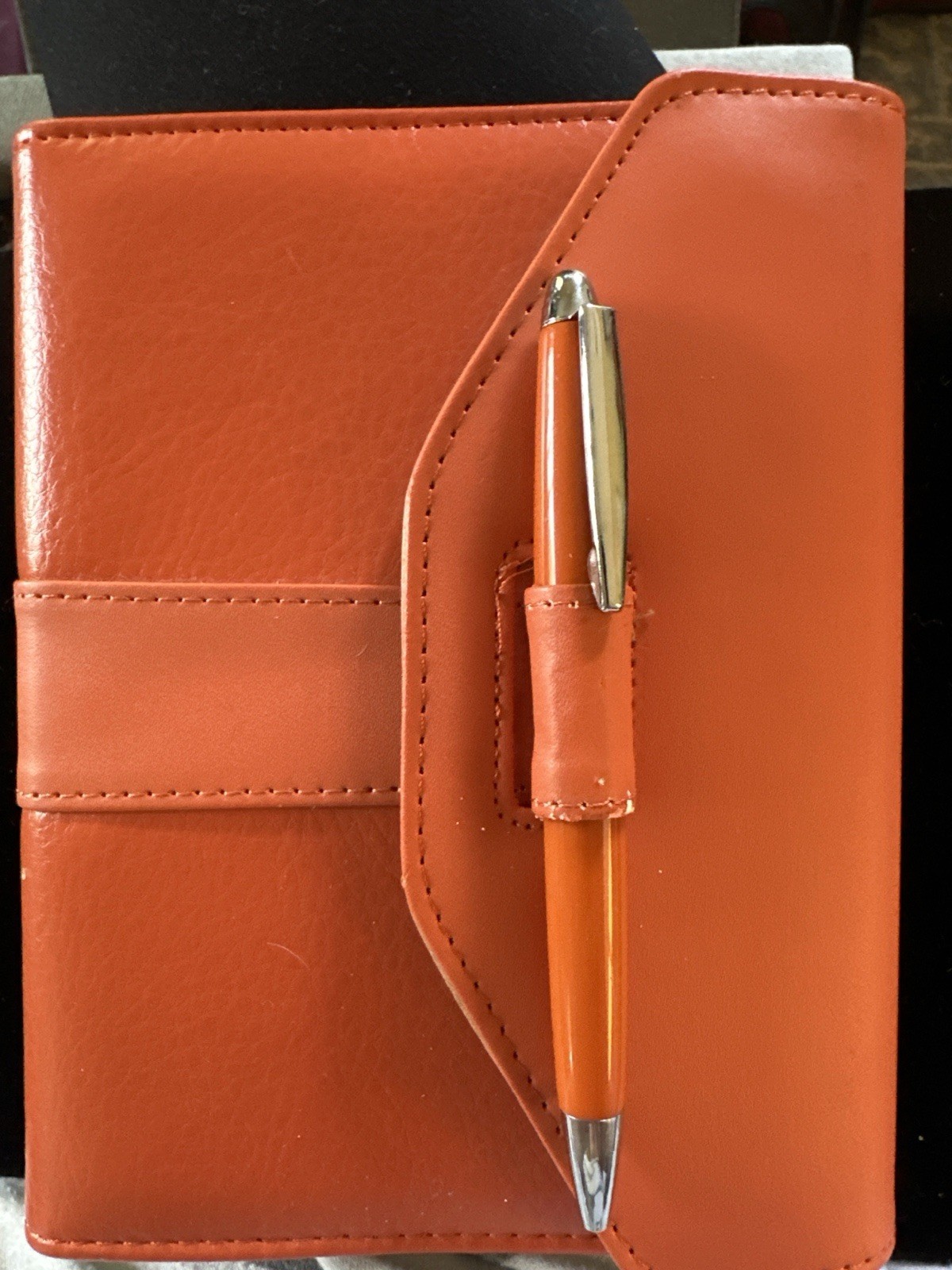 VTG Orange Pocket Planner Organizer 6 Ring Binder Faux Leather Pen Wallet Style