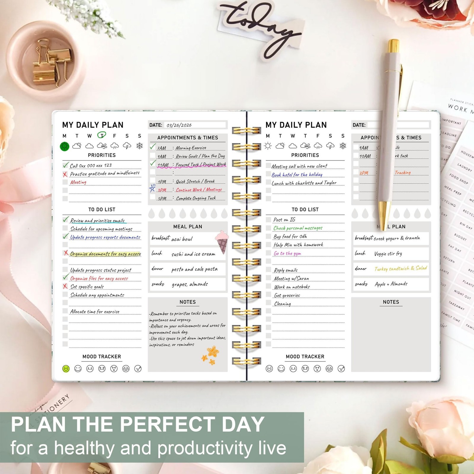 Daily Planner Undated – 6.5″x8.5″ To Do List Notebook Spiral Appointment Plan…
