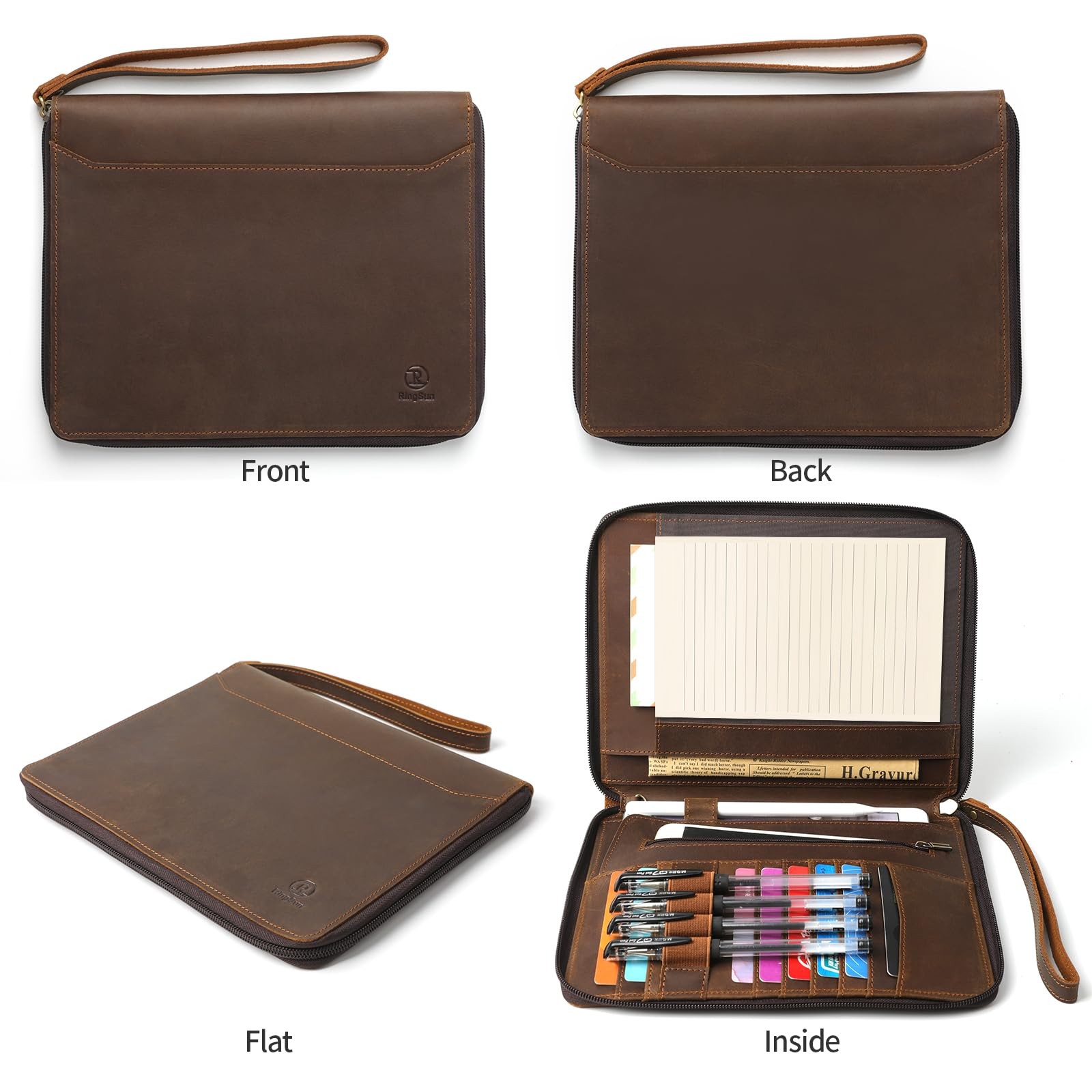 Genuine Leather Portfolio with Zipper, Padfolio Portfolio Organizer Folder fo…