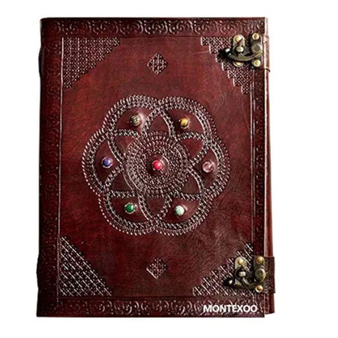 Handmade Large Leather Journal–Seven Stone Vintage Book of Shadows10x13 Notebook