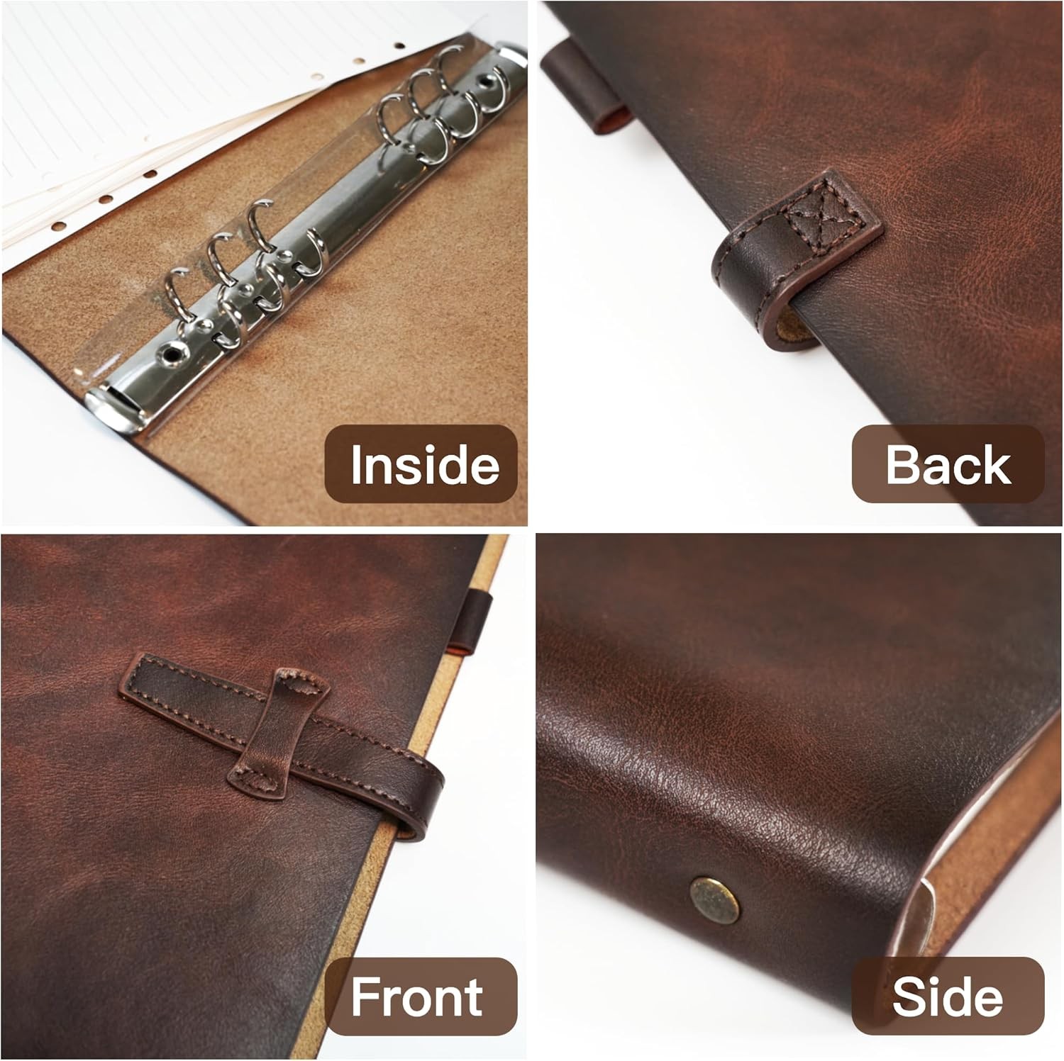 Refillable A5 Leather Binder Notebook, Reusable Leather Journal, Vintage Organiz