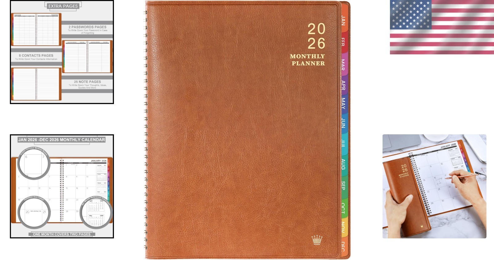 Sophisticated Faux Leather 2026 Planner – 256 Pages, Strong Twin-Wire Binding