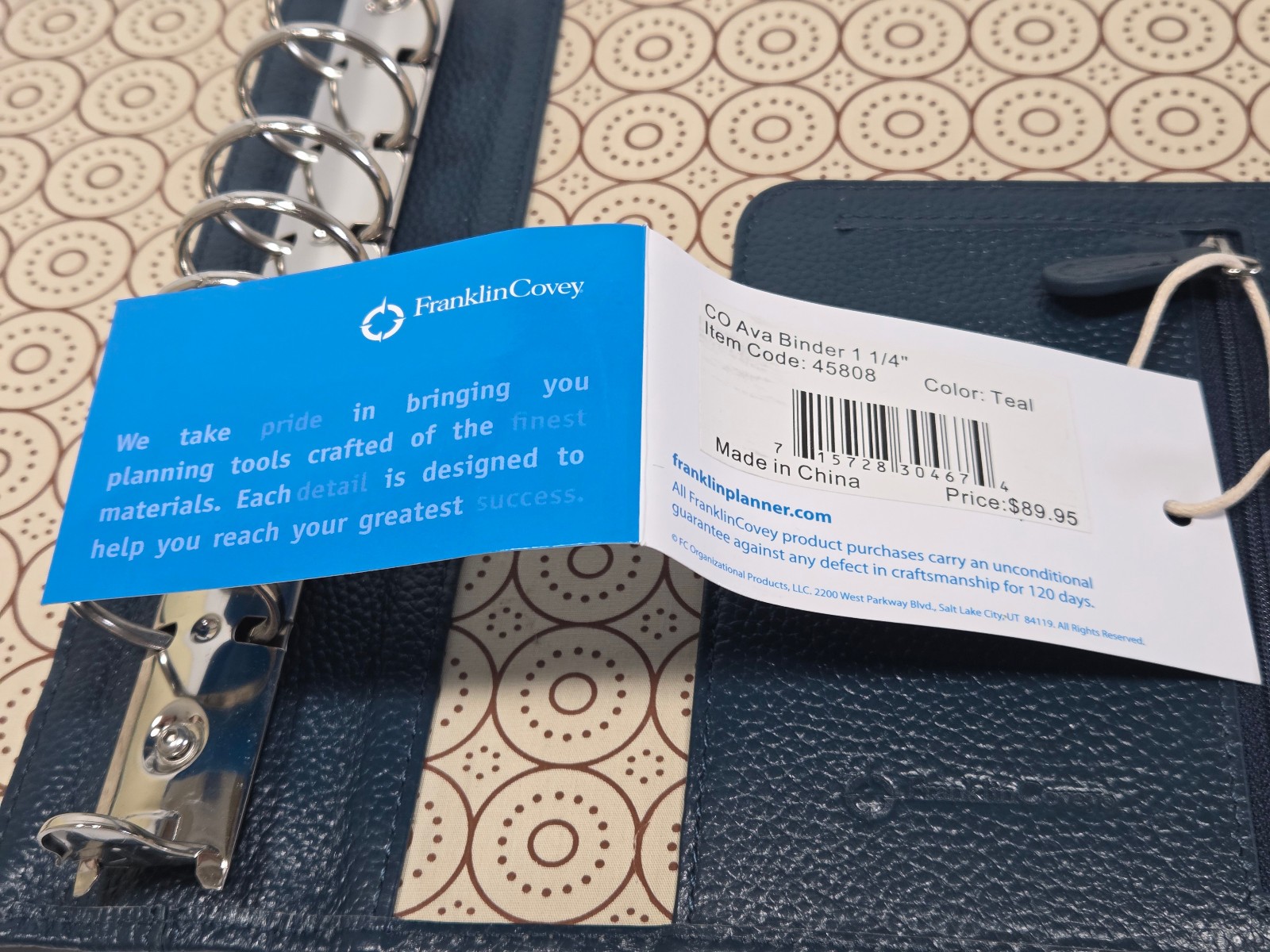 Franklin Covey Classic 9.2” x 7” CO AVA 7-Ring Binder In Teal, New With Tags
