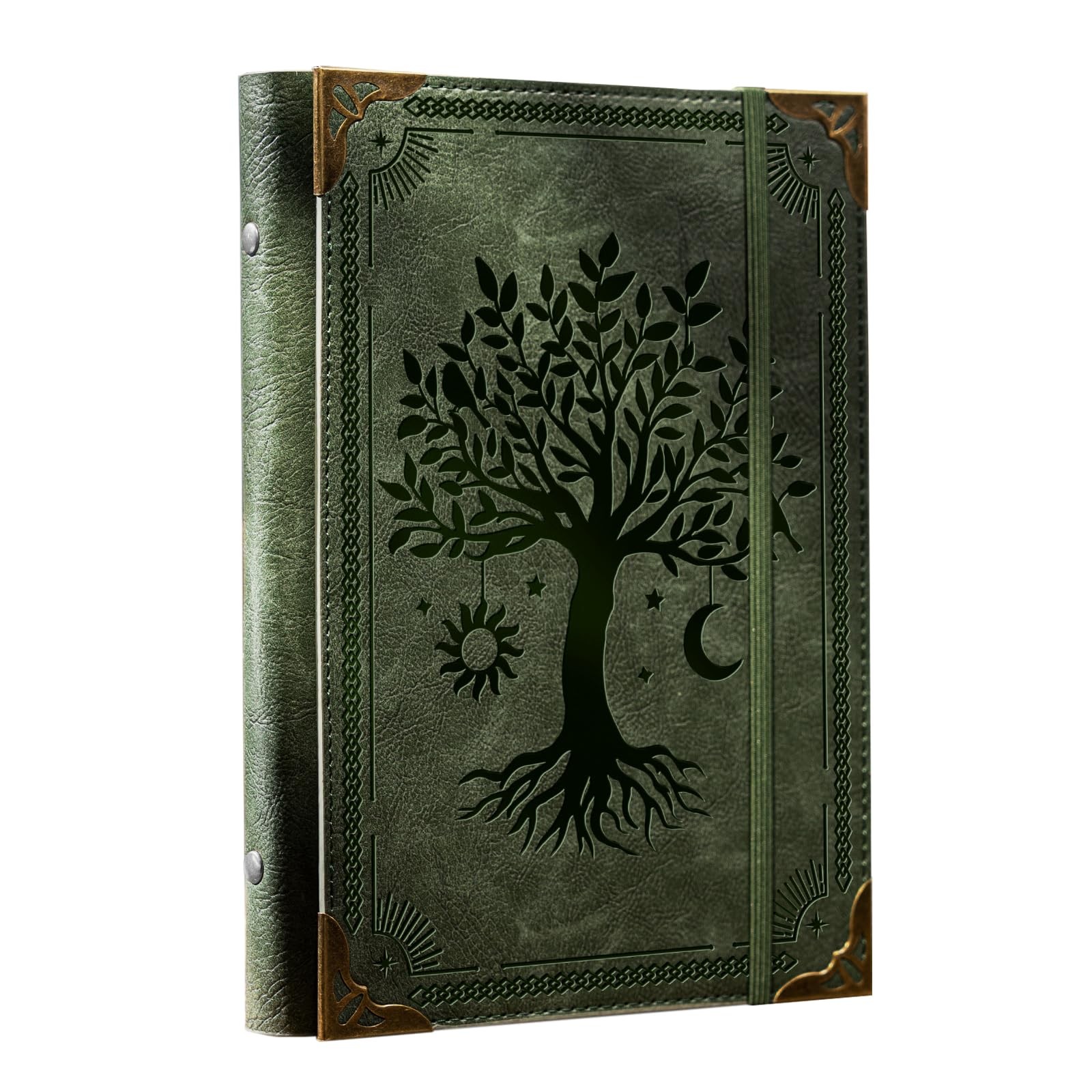 Ovesmusl PU Leather A5 Binder 6 Ring Refillable Cover, Green Tree