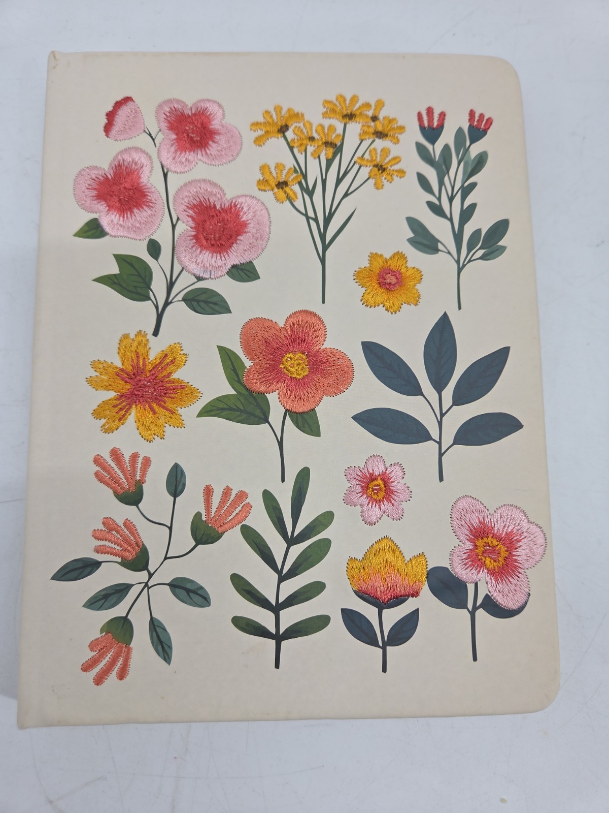 Embroidered Flowers On Faux Leather Lined Writing Journal 8″x 6″
