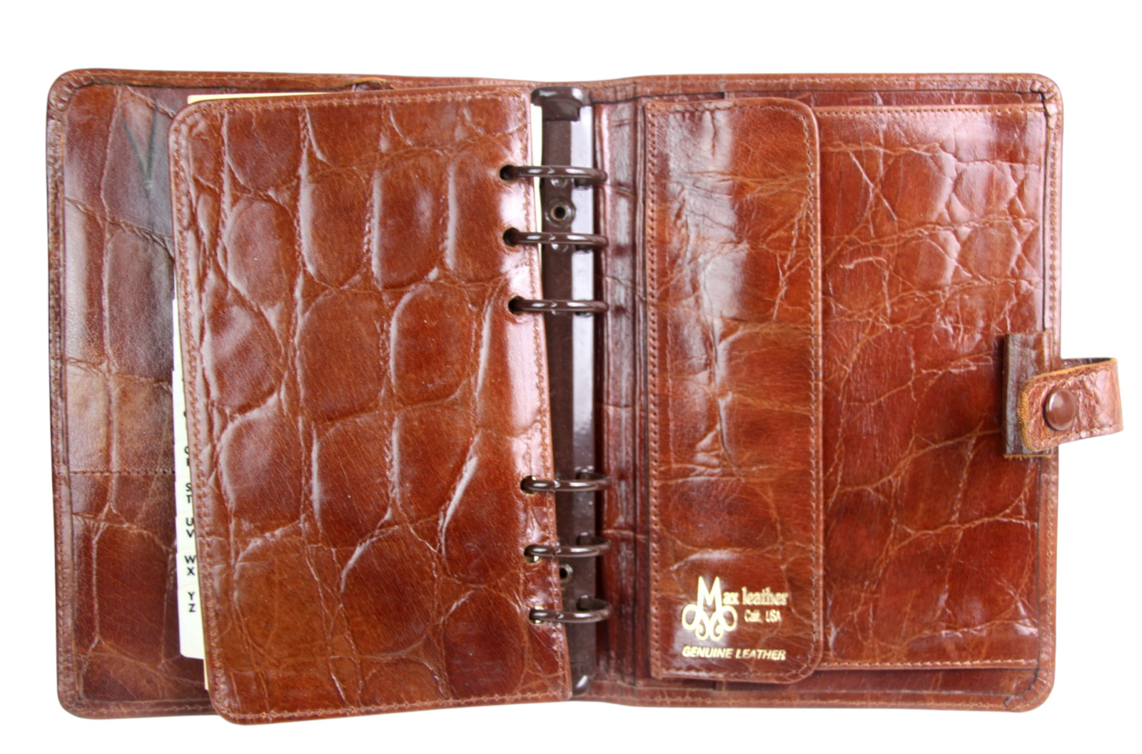 Max Leather BROWN REAL LEATHER CROCO BIFOLD TRAVEL ORGANIZER NOTEBOOK WALLET