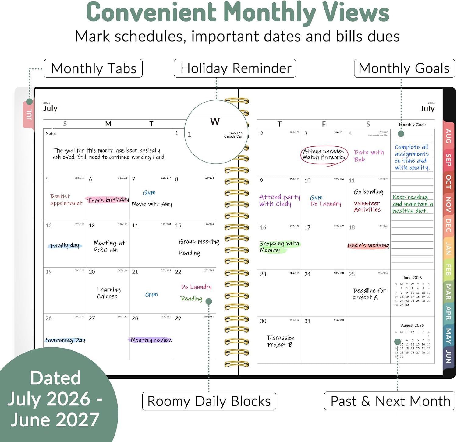 Academic Planner 2026-2027, Weekly & Monthly Calendar Planner, July 2026-June 20