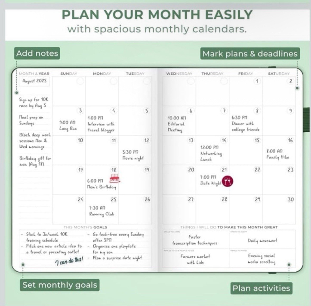 Clever Fox | Dated Hourly Weekly Planner 2026 | 5.8”x8.3” | Forest Green NWT