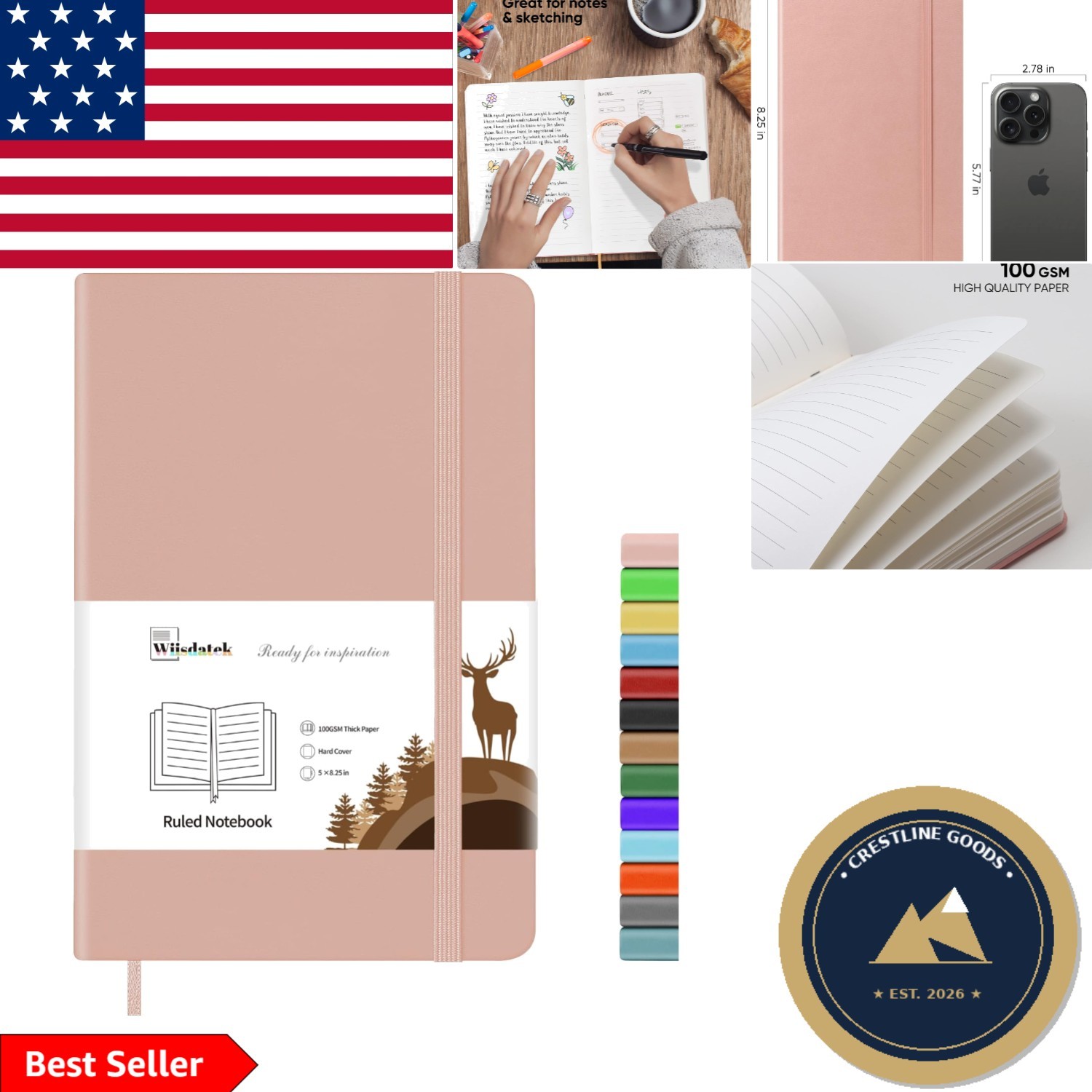 Stylish Pink Leather Journal with 128 Pages – Perfect for Note Taking & Gifting