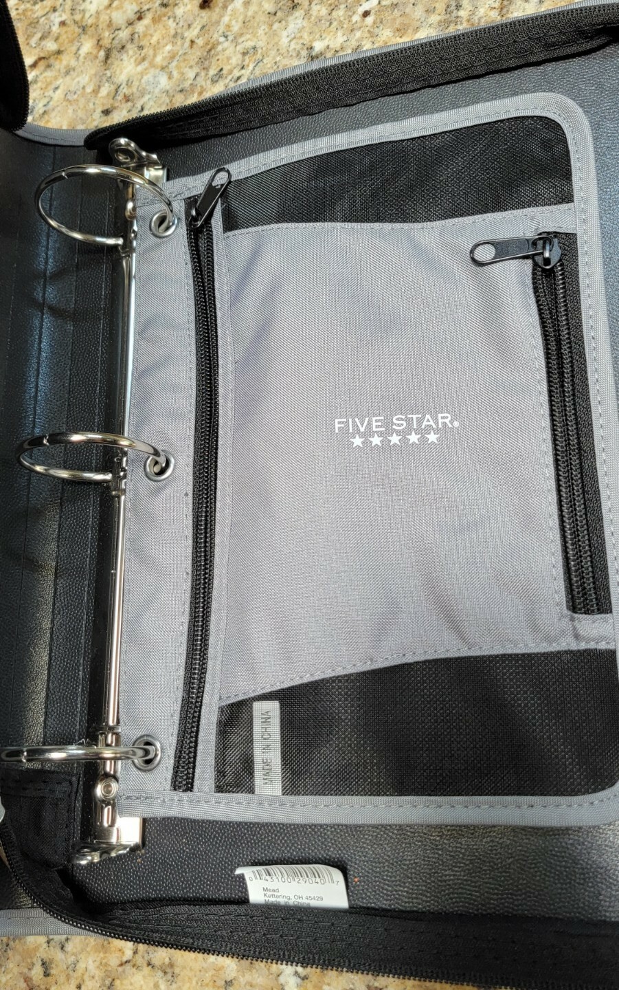 Mead Five Star 2″ Black Gray Zipper Binder NEW NWOT School College Organizer