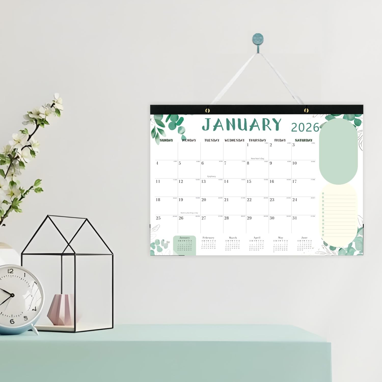 Desk Calendar 2026, 18 Months Runs from Jan. 2026-Jun. 2027, Green