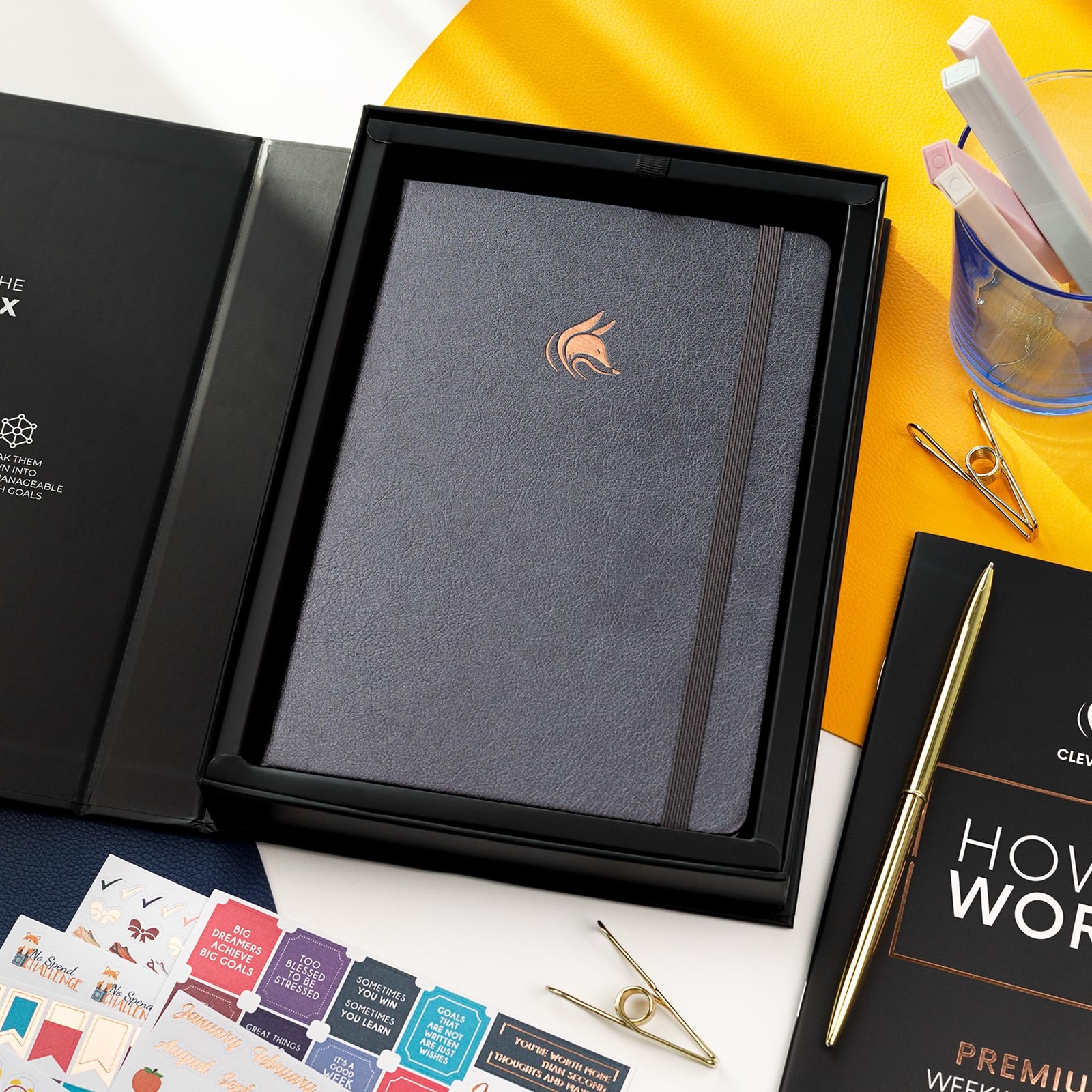 Clever Fox Planner Premium Edition – Undated A5 (5.8” x 8.3”), Silver Black