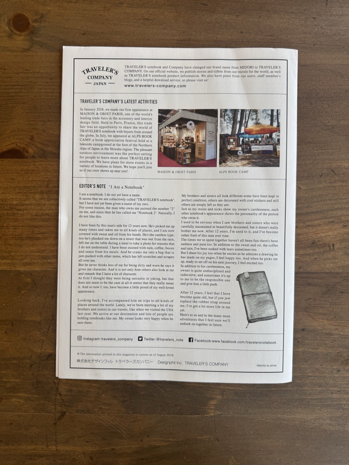 Traveler’s Times, 2018, Traveler’s Notebook – English Version