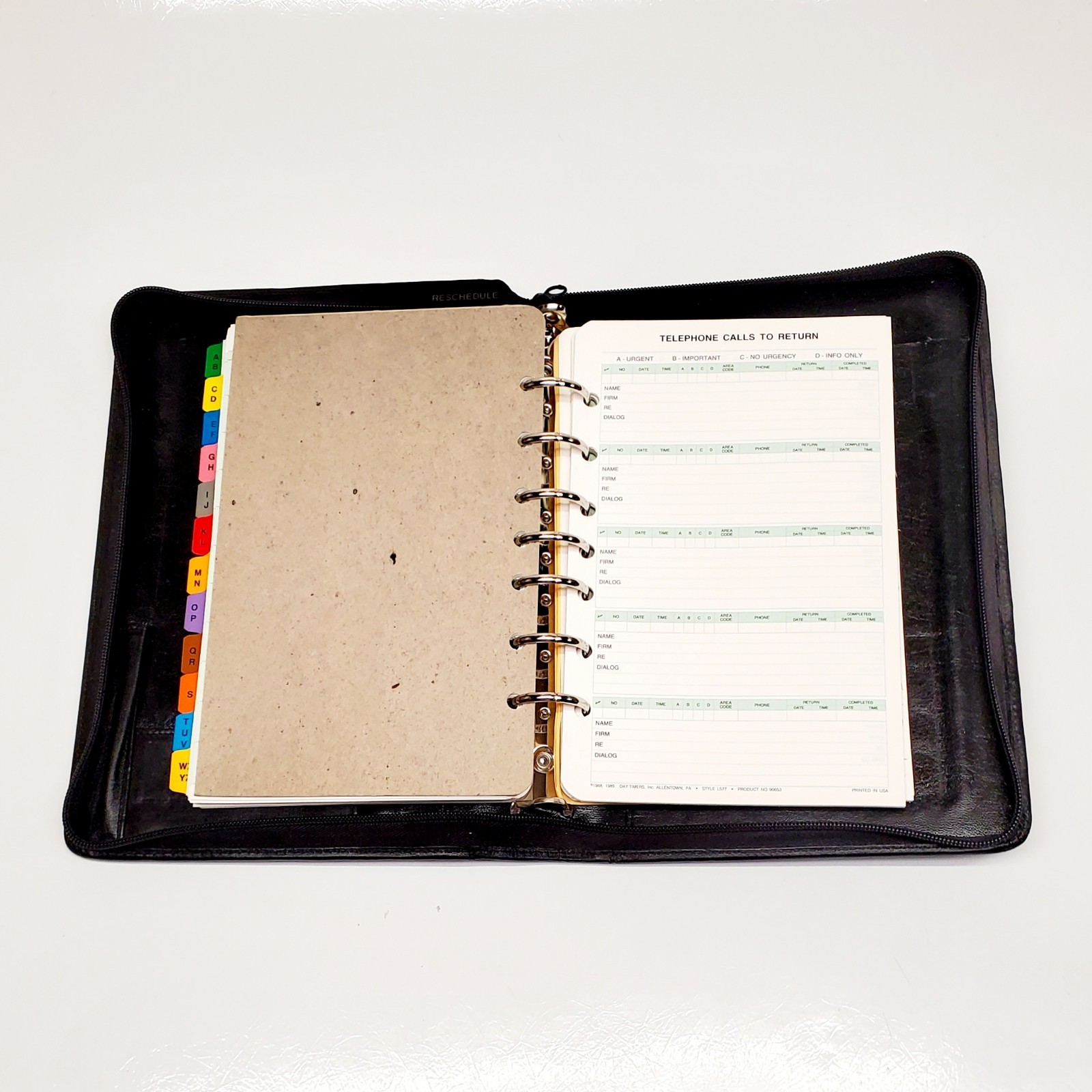 Vintage ~ Day-Timer Black Leather Planner 7 Ring Binder Notebook Organizer 90’s
